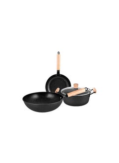 اشتري GStorm - 3PCS Cookware Set Wok Frying Pan Saucepan with Lid Pots Pans Set Maifan Stone Nonstick Egg Pan Cooking Tools في الامارات