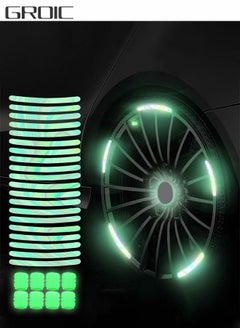 اشتري 40PCS Car Wheel Hub Reflective Sticker Night Driving Safety Warning Strip, Glow in The Dark Car Wheel Rim Tape Reflective Stripes Decals Stickers with 8PCS Luminous Valve Cap,Car Decoration في السعودية