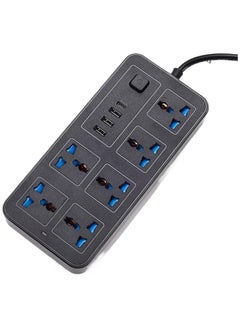 Buy Universal Extension Lead with Multiple Function UK Plug 3 Pin Socket Outlet with 6 Gang 3 USB Port 1 Type-C Port 1.8M Electric Socket Mains Strip for Home Kitchen and Office in UAE