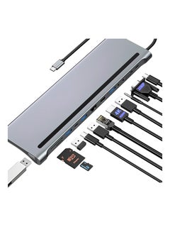 Buy USB C HUB Docking Station Dual Monitor, 12 in 1 Triple Display Thunderbolt 3 USB C, HDMI 4K, VGA, 3.5Audio, Ethernet, USB-C, SD/ TF, Compatible with Dell/ Surface/ HP/ Lenovo Laptops in Saudi Arabia