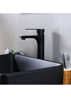 اشتري Lemo Art Basin Mixer Brass Single Handle Art Basin Mixer, Bath Faucet, Tall Mixer With Matted Color For Bathroom, Commercial Lavatories, Kitchen L 42 x W 34.5 x H 42 Cm Black في الامارات