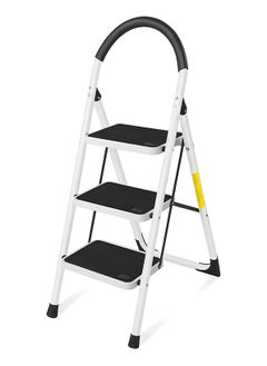 اشتري 3 Step Ladder Folding Heavy Duty Steel Ladder 150kg Capacity (115x72x65cm), Rubber Pad Multi-Purpose Portable Ladder for Home, Kitchen, Garden, Office, Warehouse في الامارات