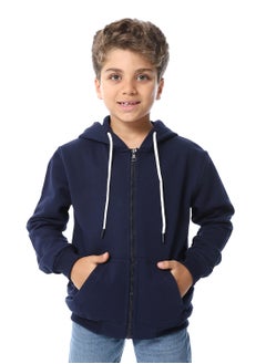 اشتري Navy Blue Zipper Closure Fleeced Boys Sweatshirt_Navy Blue في مصر