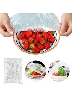 اشتري 100 Pieces Disposable Food Cover [ Food Storage Covers ] [ Stretchable ] for Kitchen Utensils Plastic Containers Glass Jars - Clear في الامارات