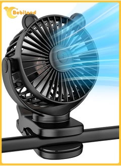 Buy Portable Clip on Fan, Small Desk Fan Battery Operated, 360° Rotation, Bear Design, 3 Speed, Mini Table Fan USB Rechargeable, Personal Cooling Baby Stroller Fan for Home Office Outdoor Travel (Black) in Saudi Arabia