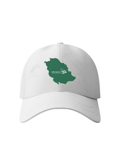 اشتري White cap for daily wear with a printed design featuring a map of Saudi Arabia and the phrase 'We Dream and Achieve' inside it في السعودية