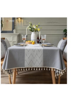 Buy Rectangle Tablecloths, Burlap Table Cloths, Waterproof Knitted Embroidery Textured Tassel Cotton Linen Decorative Oblong Table Cover for Kitchen Dining Room Picnic (55x55 Inch,Grey) in UAE