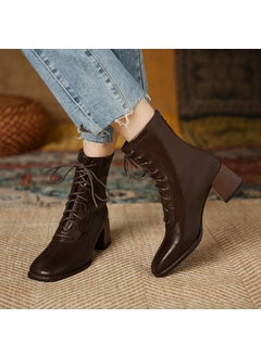 Buy 2023 Velvet Ankle Boots Womens Chunky HeelBrown [fleece-lined]] Brown [fleece-lined]] in UAE