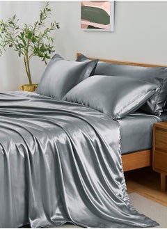 Buy 4 Piece Luxury Silk Feel Satin Bed Sheets Full Bedding Set (1 Flat Sheet,1 Fitted Sheet,2 Pillow Cases) in Saudi Arabia