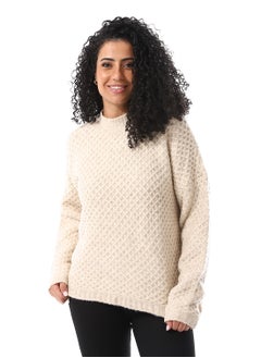 اشتري Lattice Knitted Pattern Loose Fit Pullover_Light Beige في مصر