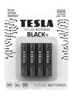 Buy AAA Battery Black+ Alkaline - Plus Extra Energy Batteries Blister Foil LR03/1.5V Pack of 4 in UAE