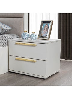 اشتري Serenity Night Stand Multifunctional Bedside Table Space Saving Nightstand End Table Storage For Bedroom 55x41x43.5cm Mud Cream/Golden في الامارات