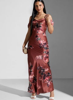 Buy Cowl Neck Floral Print Cold Shoulder Dress in UAE