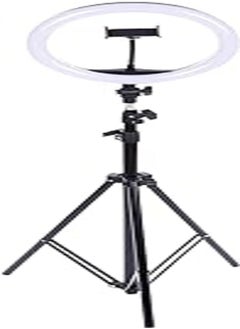 اشتري Generic Live stream 360 degree rotated led ring light 26 cm with mobile phone holder and 2.1 meter stand - black & white في مصر