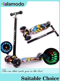 Buy Scooter for Kids Graffiti Adjustable Height 3-12 Years Old Boys and Girls Light Scooter Mute Flashing Wheel in Saudi Arabia