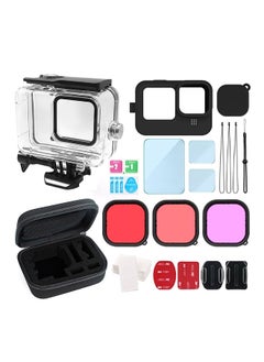 اشتري Waterproof Case for Action Camera Waterproof Kit with 2pcs Silicone Protectors + 3pcs Tempered Glasses + 3pcs Filters + 12pcs Anti-fog Plates + Cleaning Kit + Storage Case في السعودية