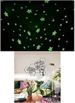 اشتري Bundle of 100 Pcs Home Wall Glow In The Dark Stars Stickers Kids Room Decoration + Tree Geometric Sticker wall art, 120x80 في مصر