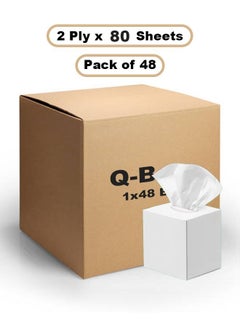 Buy Q-Box Facial Tissue Paper White - 2 Ply x 80 Sheets Pack of 48 in UAE