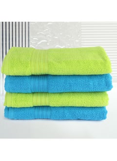 Buy 4 Piece Bathroom Towel Set ZERO TWIST 410 GSM Zero Twist Terry 4 Bath Towel 75x130 cm Fluffy Look Quick Dry Super Absorbent Green & Blue Color in UAE