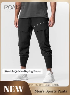 Buy Multiple Pockets Sweatpants for Men Elastic Strap Design Quick Dry Sports Pants Mens Letter Pattern Cargo Pants Casual Breathable Comfortable Trousers Suitable for Various Sports Activities in UAE