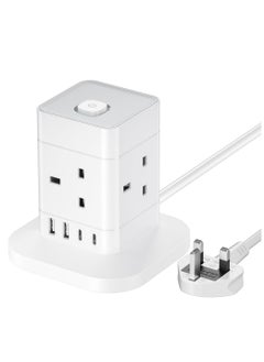 اشتري Cube Extension Lead with USB Slots, 4 Way Multi Plug Extension Socket with 2 USB C and 2 USB A, 13A 3250W Power Strip with Switch 1.5M Extension Cords for Desk Home Office Travel في الامارات