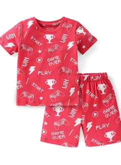 اشتري Babyhug Cotton Knit Half Sleeves Night Suit/Co-ord Set With Video Game Console Print - Red(3-6Y) في الامارات