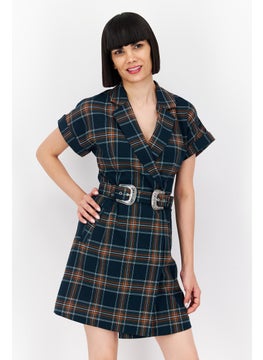 اشتري Women 2 In 1 Belted Plaid Mini Dress, Silicum Green في الامارات