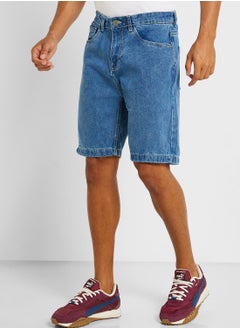 Buy Mens Washed Basic Denim Short With in UAE