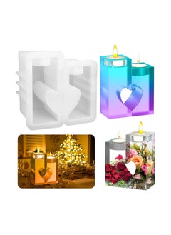 اشتري 2PCS Candles Holder Resin Mold Love Heart Candlestick Silicone Moulds Tea Light Holder DIY Epoxy Decoration Crafts Casting Molds for Couples Valentine's Day Home Candle Decor في السعودية