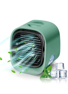 اشتري Portable Air Conditioner Fan, Personal Space Air Cooler Mini Evaporative Cooler Fan, Mini Desk Fan with 3 Speeds LED Light,  Humidifier Misting Fan for Home Office Bedroom, Green في الامارات