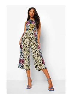 Buy Floral Tie Neck Cut Out Cropped Jumpsuit in Saudi Arabia