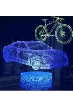 اشتري 3D Night Light for Kids Car Bicycle 2 Pattern with Remote Control Smart Touch 16 Colors Changing Dimmable 3D Illusion Lamp Nightnight Gift Toy for Boys or Girls Age 2 3 4 5 6 7 8+ Years Old في الامارات