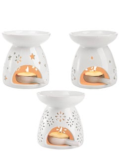 Buy Set of 3 Ceramic Tealight Candle Holder, Essential Oil Burner Wax Melt Burners, Aromatherapy Aroma Diffuser Burner for Home Bedroom Decor Housewarming Gift in Saudi Arabia