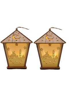 اشتري 2 قطعة فانوس رمضان خشبي رمضان مبارك ديكور ضوء فانوس ديكور العيد للاستخدام الداخلي والخارجي ديكور ضوء رمضان 18 × 13 سم في الامارات