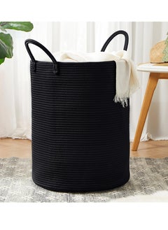 Buy 58L Black Woven Laundry Hamper Basket 15Dx20H inches Tall Cotton Rope Storage Basket for Blanket Large Clothes Hamper for Bedroom Baby Nursery Kids Laundry Basket Organizer in Saudi Arabia