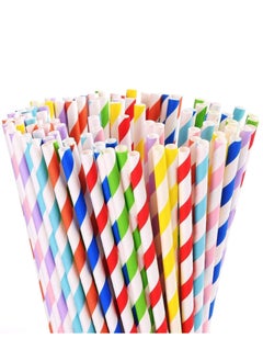 اشتري Biodegradable Paper Straws Pack of 100 Multicolor Eco Friendly and Sustainable Alternative for Plastic Straws في الامارات