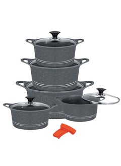 اشتري Sonex Diecast Glory Supreme 12-Piece Cookware Set, Marble Coated, Premium Quality, with Pot Holders, Sizes 3L to 19L, Advanced Korean Diecast Technology, Non-Stick, Dishwasher Safe, Grey في الامارات