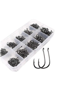 اشتري 500pcs Fishing Hooks Carbon Steel Barbed Fishing Hooks Eyed Sea Fish Hooks Carp Fishing Tackle Carp Circle Hooks for Saltwater Freshwater Fishing Accessories, No.3-No.12, 10 Sizes with Compartment Box في الامارات