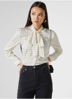 Buy Polka Dot Blouse With Neck Tie in UAE