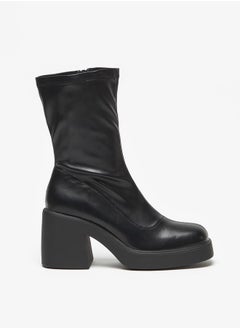 Buy Womens Solid High Shaft Boots With Block Heels And Zip Closure in Saudi Arabia