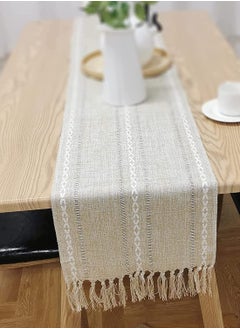 اشتري Braided Farmhouse Table Runner Vintage Woven Table Runner Cotton Linen Table Decorations with Tassel for Dining Party Holiday for Home Bedroom Rustic Wedding Party Coffee Dining 13 x 70 Inches في السعودية