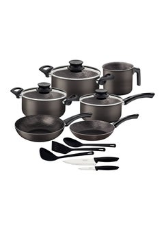 اشتري Paris 14 Pieces Graphite Aluminum Cookware Set with Interior and Exterior Starflon Max Nonstick Coating في الامارات