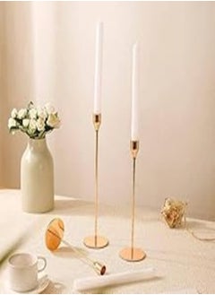 اشتري Candle Holder Thick Metal Candle Holder for 3 Taper Candles, Candle Holder for Wedding, Party, Dinner, Coffee Table, Suitable for LED Candles, 3/4 Inch Candles, Gold في مصر