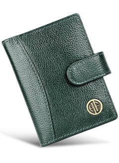 Buy Leather Card Holder for Men, Credit Card Holder, Slim Bi-Fold RFID Protected Credit Card Wallet for Men with 18 Card Slots, Metal Snap Button - Green | CC602_GRN | 845W in UAE