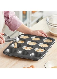 Buy 12-Cup Tray Non-Stick Reusable Cake (Black) in Egypt