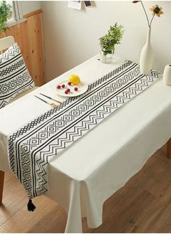 اشتري 1-Piece Geometric Tassel Table Runner Polyester Cotton Black/ White 180 x 33 Centimeter في الامارات