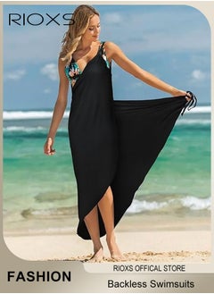 Buy Women Summer Beach Dress Spaghetti Strap Bikini Wrap Backless Swimsuits Cover Up Long Loose Maxi Dress in UAE