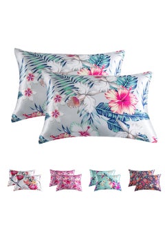 Buy 2-Piece Floral Silky Satin Pillow Cases with Envelope Closure for Hair and Skin Blue/Red/White in Saudi Arabia