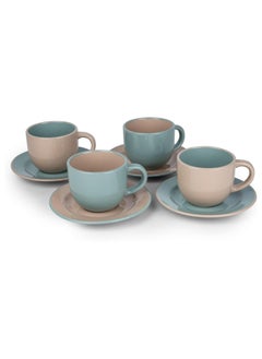 Buy Moire 4-Piece Tea Cup & Saucer Set 220ml - Two Tone | Kitchen Dinnerware, Ceramic, Stoneware in UAE