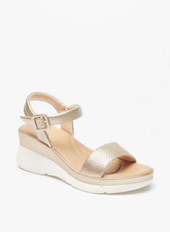 Buy Textured Sandals With Buckle Closure And Wedge Heels in UAE
